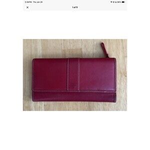 COACH Hampton Smooth Red Leather Trifold Envelope Wallet  7.75"x 4.5”